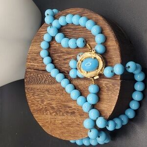 Kenneth lane Unmarked Milky blue porcelain glass pearl bead bird nest  N3315